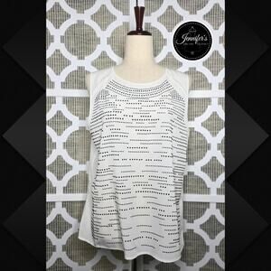 Calvin Klein NWT Soft White w/Black Beaded Scoop Neck Sleeveless Blouse Size L